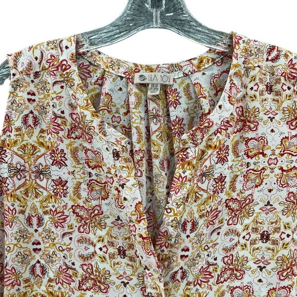 Lila Rose  Womens 1X Top Sleeveless Floral Multi Yellows Reds Off White - Picture 2 of 10